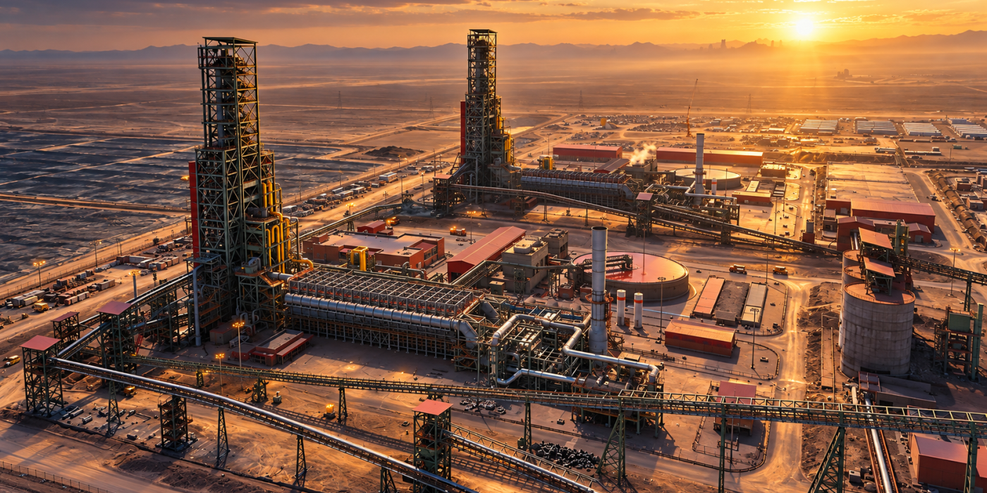 Aerial view of the Gohar Zamin Steel plant equipment and facilities